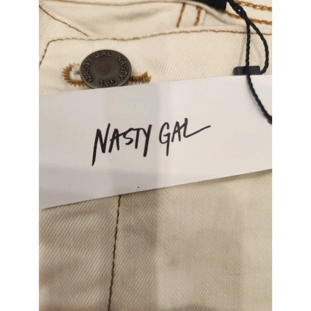 Nasty Gal Low Rise Kick Flare Pocket Detail Jeans Ecru‎ Cream Denim Pants 10 NWT
